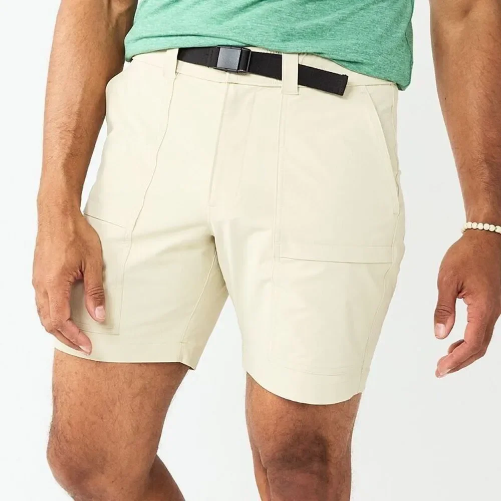 Sonoma Outdoor Cargo Shorts Mens 32 Beige Nylon Stretch Belted Elastic Waist NEW